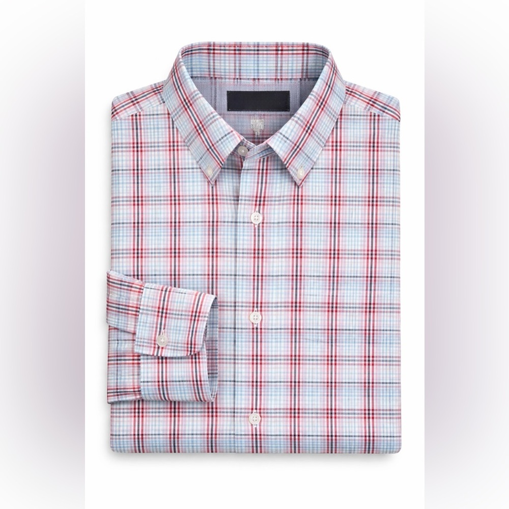 MIX&NY XXL Button-Down Plaid Stretch Shirt Red Blue White